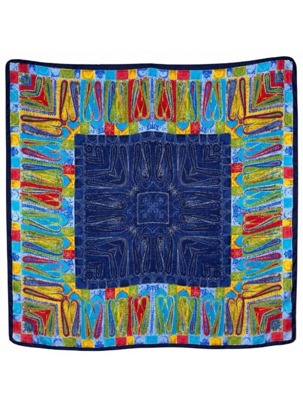 Vintage Multicolor 100% Silk Paisley Boteh Print 33”Square Mediterranean Scarf
